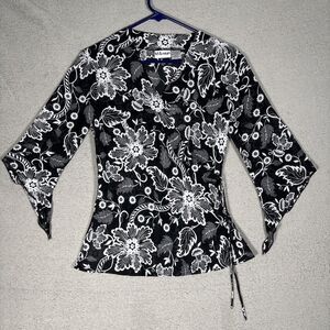 Millenium Faux Wrap Size S Sheer‎ Black Dark Floral Y2K Fairy Whimsigoth Witchy